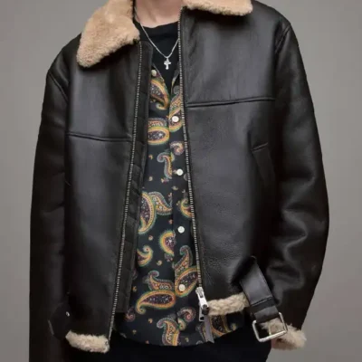 Mens Leather Shearling Dark Brown Jacket