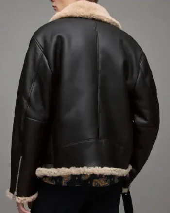 Mens Leather Shearling Dark Brown Jacket back