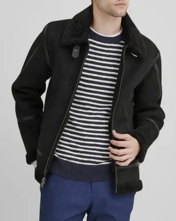 Mens Leather Suede Shearling Black Jacket