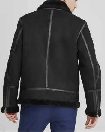 Mens Leather Suede Shearling Black Jacket back
