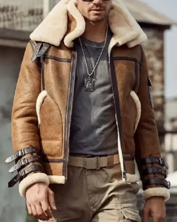 Mens Raf Aviator Sheepskin Leather Brown Jacket