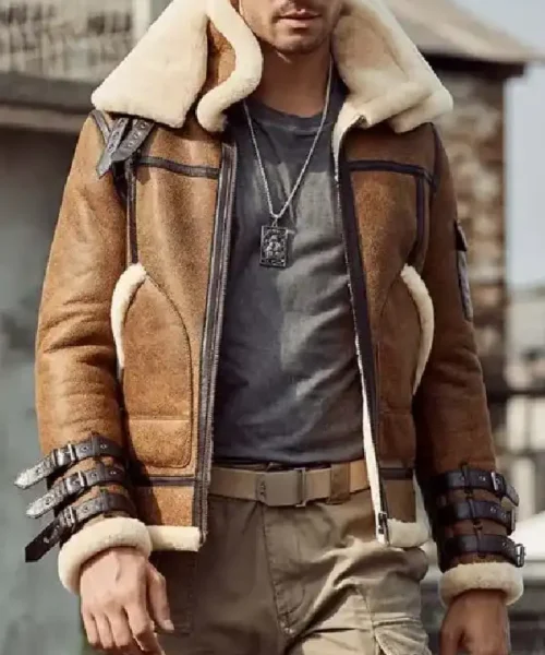 Mens Raf Aviator Sheepskin Leather Brown Jacket