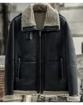 Mens Raf Shearling Fur Leather Black Jacket back