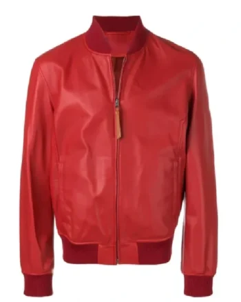 Mens Red Bomber Leather Jacket