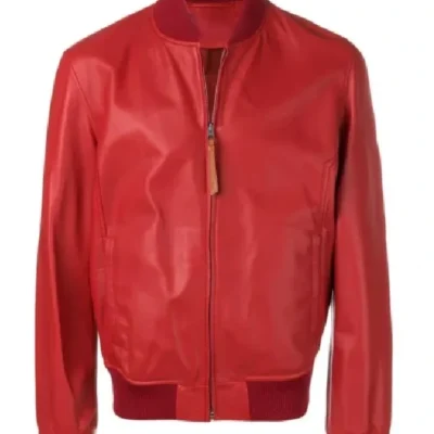 Mens Red Bomber Leather Jacket