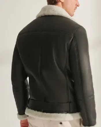 Mens Shearling Aviator Biker Leather Black Jacket back