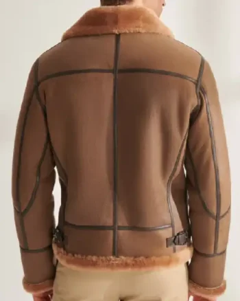 Mens Shearling Aviator Leather Camel Brown Jacket - Image 2