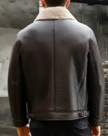 Mens Shearling Aviator Leather Coffee Brown Jacket - Image 2