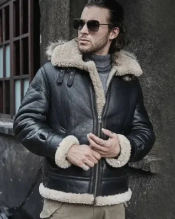 Mens Shearling Aviator Parka Leather Black Jackets