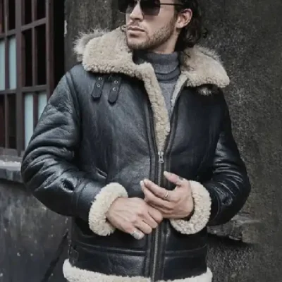 Mens Shearling Aviator Parka Leather Black Jackets