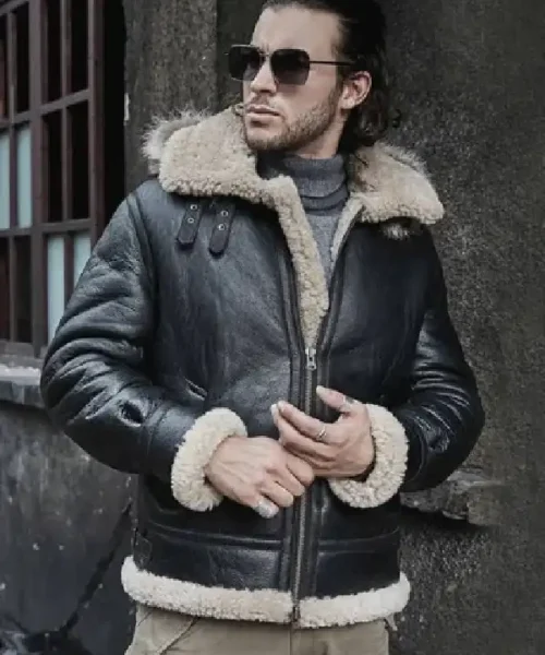 Mens Shearling Aviator Parka Leather Black Jackets