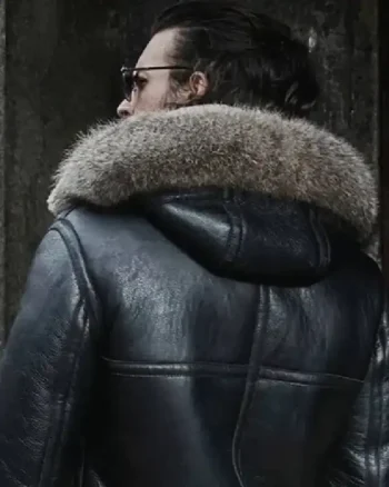 Mens Shearling Aviator Parka Leather Black Jackets - Image 2