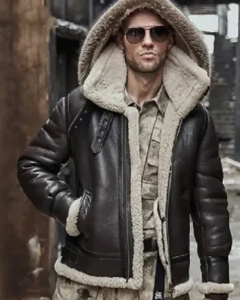 Mens Shearling Aviator Parka Leather Dark Brown Jackets