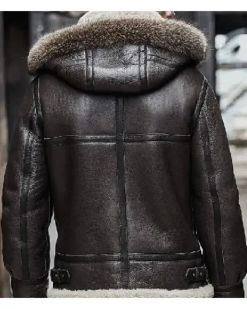 Mens Shearling Aviator Parka Leather Dark Brown Jackets - Image 2