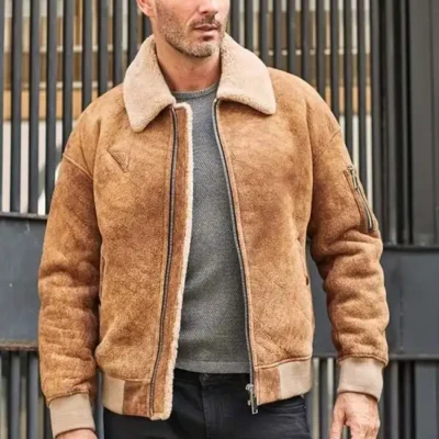 Mens Shearling B3 Aviator Leather Tan Brown Jacket