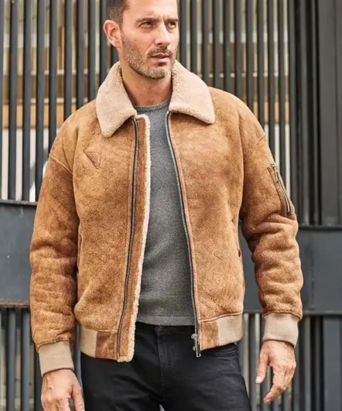 Mens Shearling B3 Aviator Leather Tan Brown Jacket