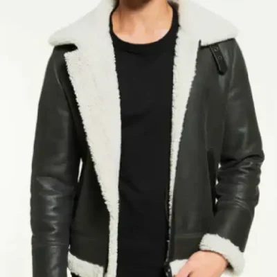 Mens Shearling Fur Leather Black Jacket