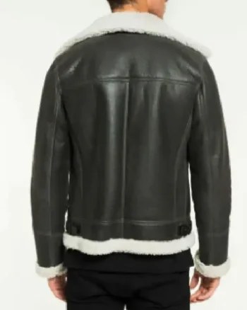 Mens Shearling Fur Leather Black Jacket - Image 2