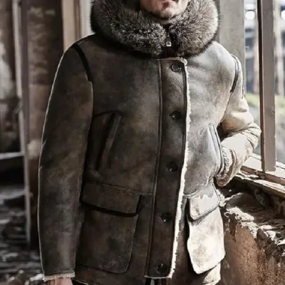 Mens Shearling Parka Leather Tan Beige Jackets