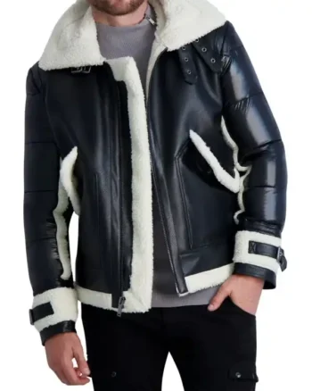 Mens Shearling Puffer Leather Black Jacket