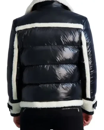 Mens Shearling Puffer Leather Black Jacket - Image 2