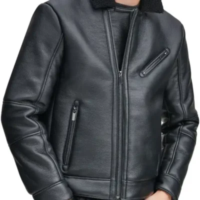 Mens Shearling Sheepskin Leather Black Jacket