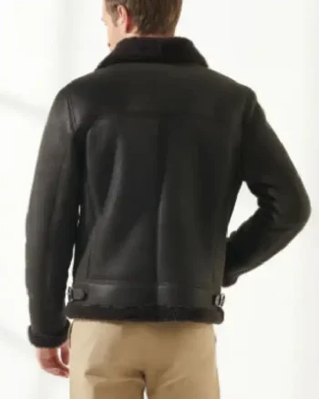 Mens Sheepskin Aviator Fur Leather Black Jacket - Image 2