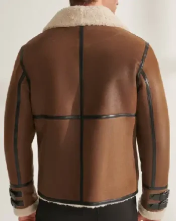 Mens Sheepskin Aviator Fur Leather Brown Jacket - Image 2