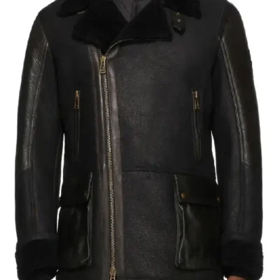 Mens Sheepskin Leather Black Jacket