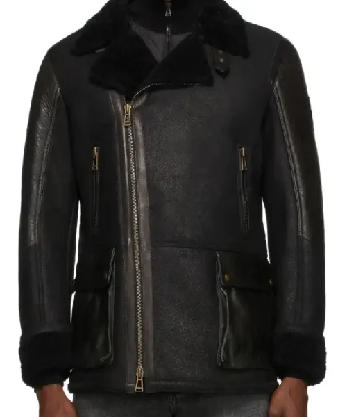 Mens Sheepskin Leather Black Jacket