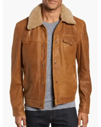 Mens Sheepskin Leather Brown Jacket