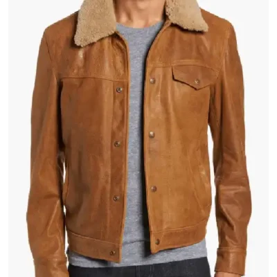 Mens Sheepskin Leather Brown Jacket