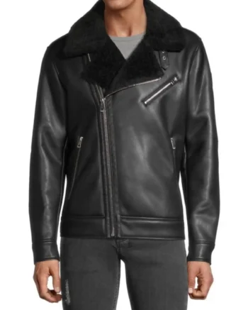 Mens Sheepskin Leather Shearling Biker Back Jacket