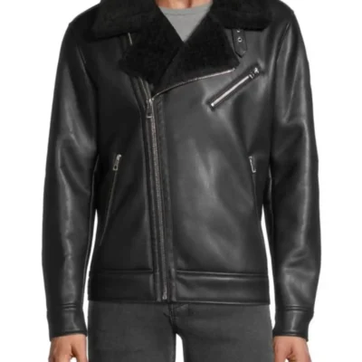 Mens Sheepskin Leather Shearling Biker Back Jacket