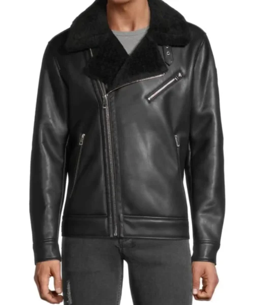 Mens Sheepskin Leather Shearling Biker Back Jacket