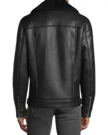 Mens Sheepskin Leather Shearling Biker Back Jacket back