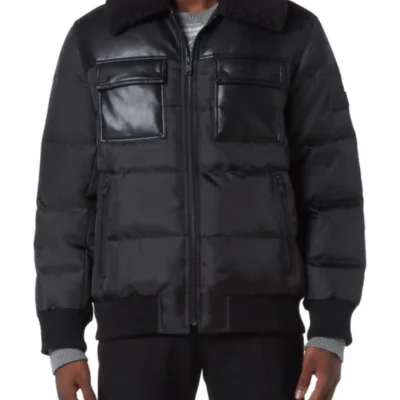 Mens Sheepskin Puffer Leather Black Jacket