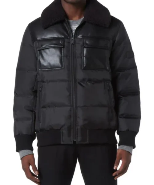 Mens Sheepskin Puffer Leather Black Jacket