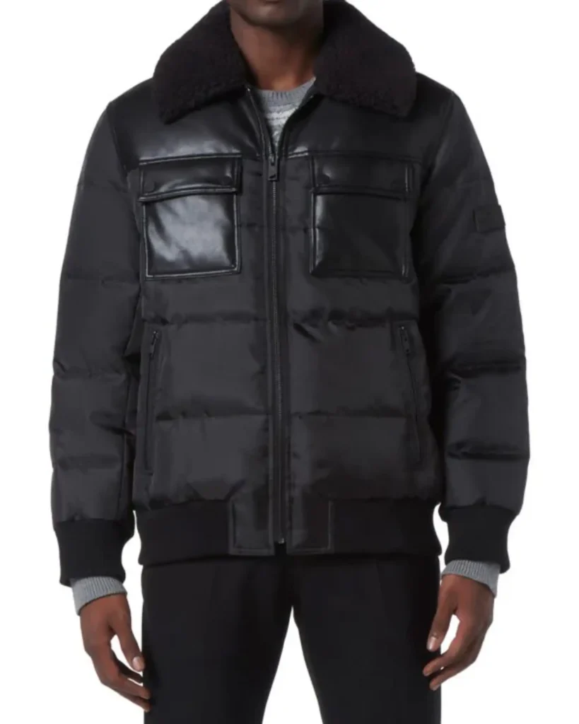 Mens Sheepskin Puffer Leather Black Jacket