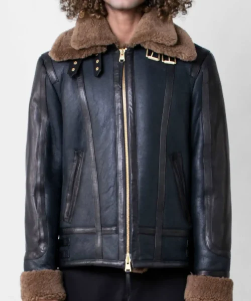 Mens Sheepskin Shearling Leather Blue Jacket