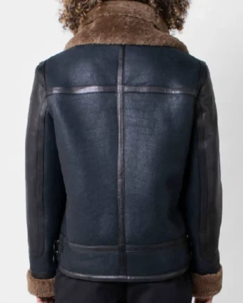 Mens Sheepskin Shearling Leather Blue Jacket back