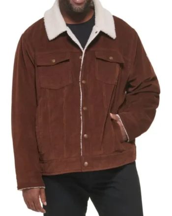 Mens Sheepskin Trucker Leather Brown Jacket