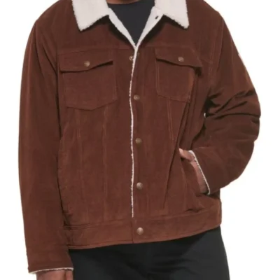 Mens Sheepskin Trucker Leather Brown Jacket