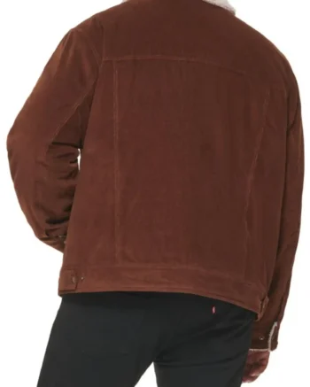 Mens Sheepskin Trucker Leather Brown Jacket back