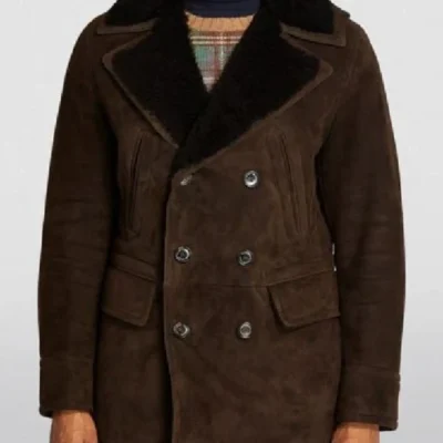 Mens Suede Leather Sheepskin Brown Blazer