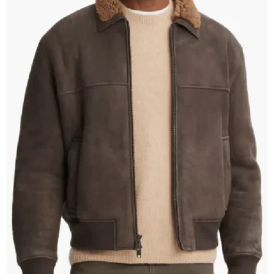 Mens Suede Shearling Leather Beige Jacket