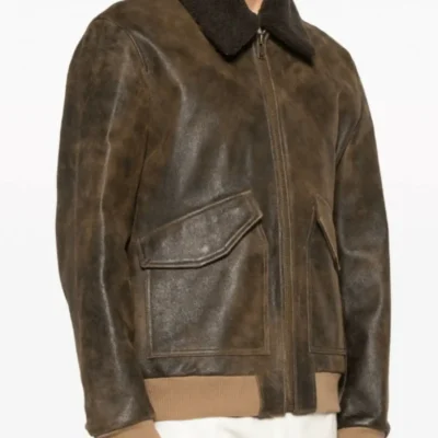 Mens Vintage Shearling Bomber Leather Dark Brown Jacket