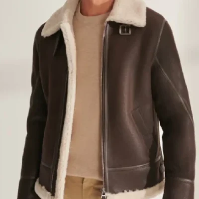 Mens White Sheepskin Leather Dark Brown Jacket