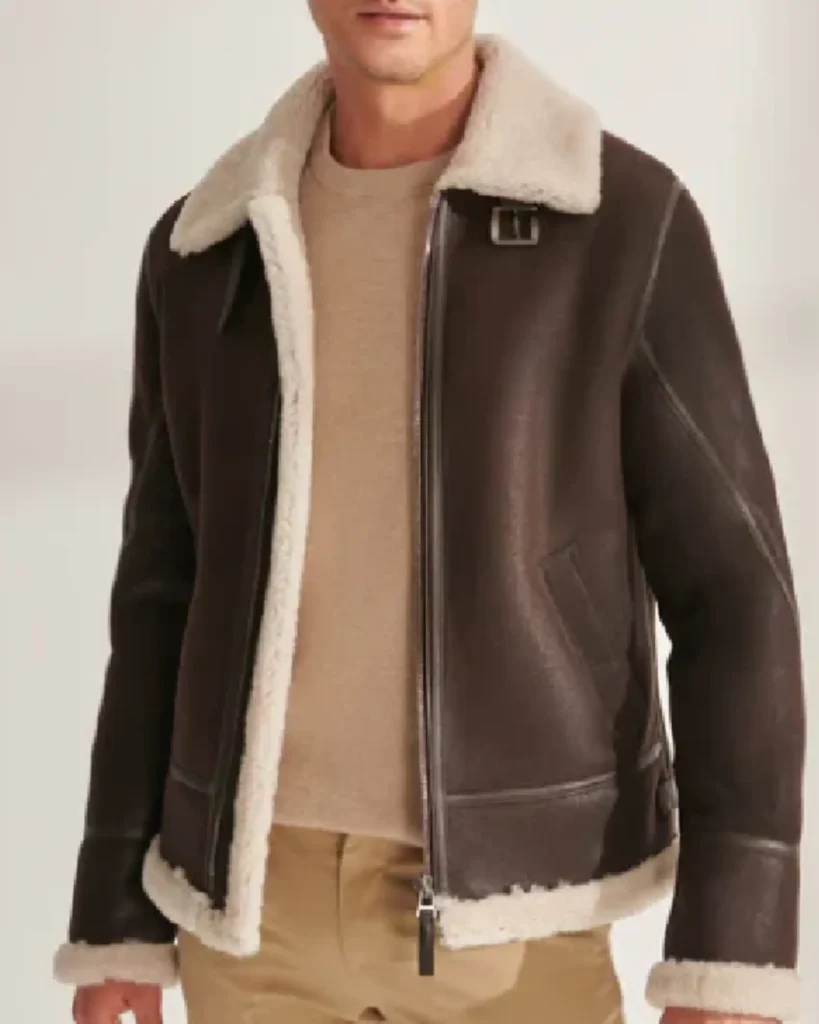 Mens White Sheepskin Leather Dark Brown Jacket