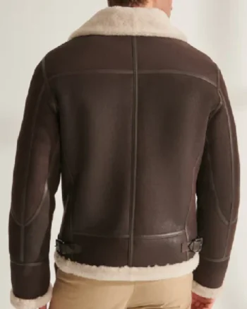 Mens White Sheepskin Leather Dark Brown Jacket back
